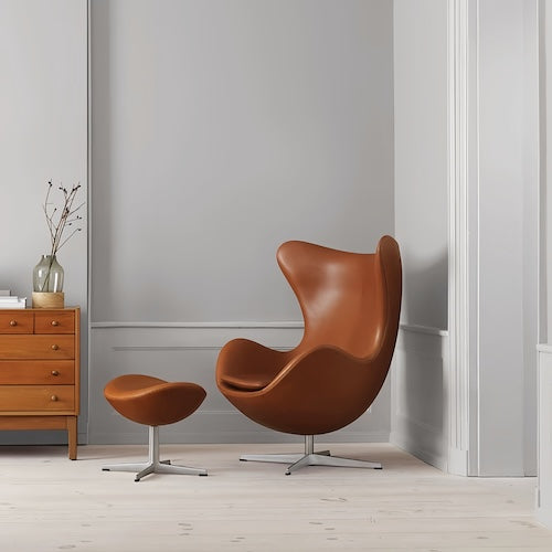 Egg Chair Replica with Stool,  in Brown & Black