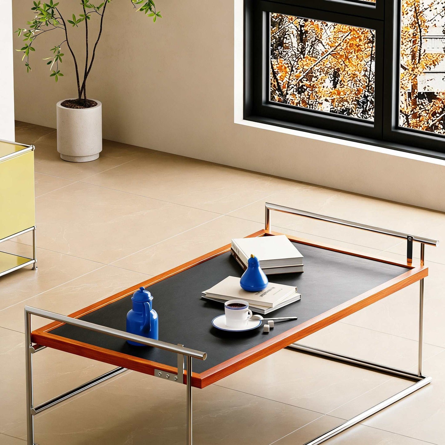 Solid Wood Coffee Table - Bauhaus Retro Design with Flip Mechanism