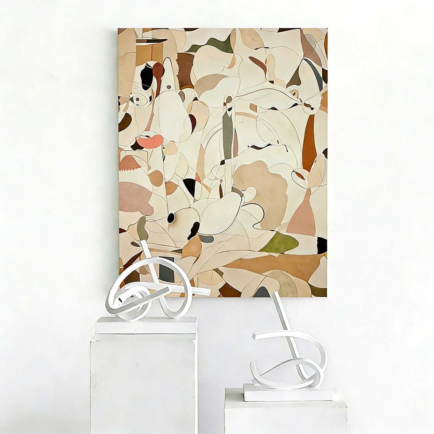 Geometric Abstract Wall Art • Hand-Painted Morandi Oil Painting- Living Room & Entryway