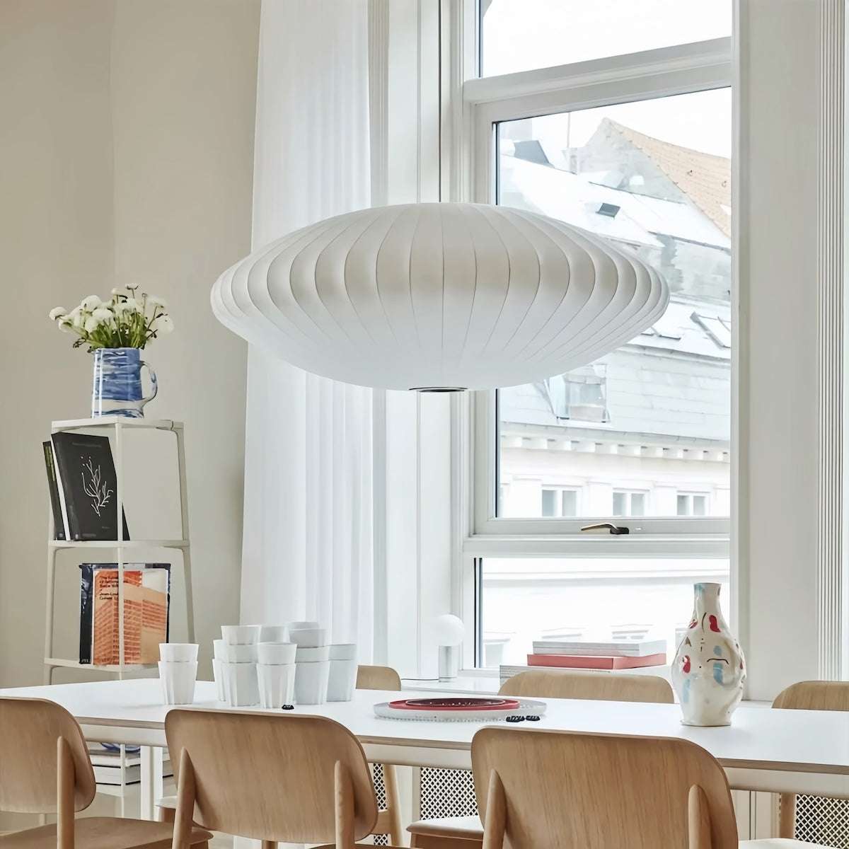 Minimalist Indoor Disk-Shaped Shade Silk Pendant Lighting