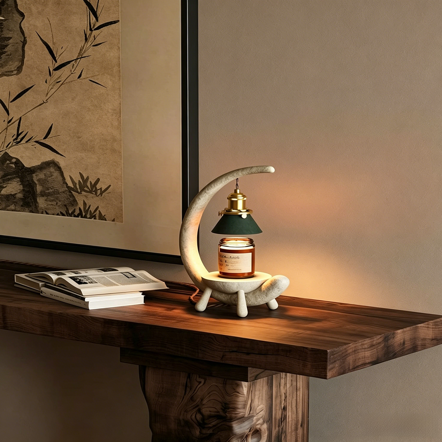 Faux Stone Moon Resin Candle Warmer - Vintage Palace Decor Lamp for Homestay