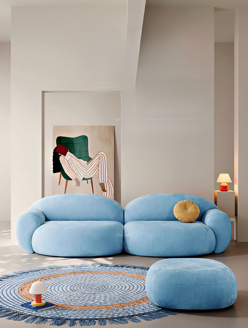 Cream mid-century linen sofa with removable washable fabric for living room