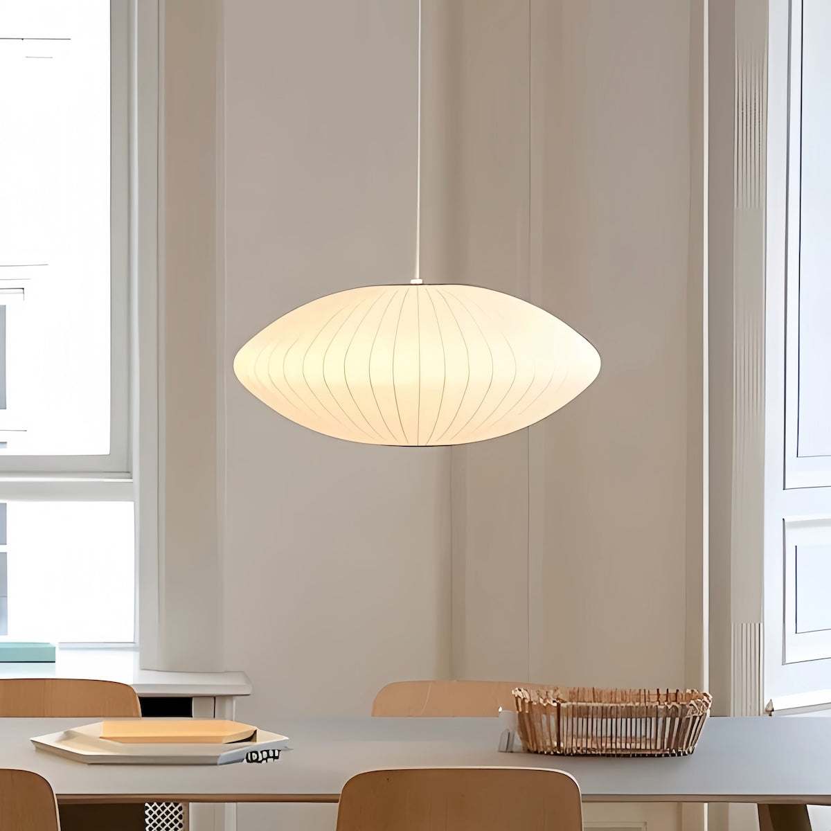 Minimalist Indoor Disk-Shaped Shade Silk Pendant Lighting