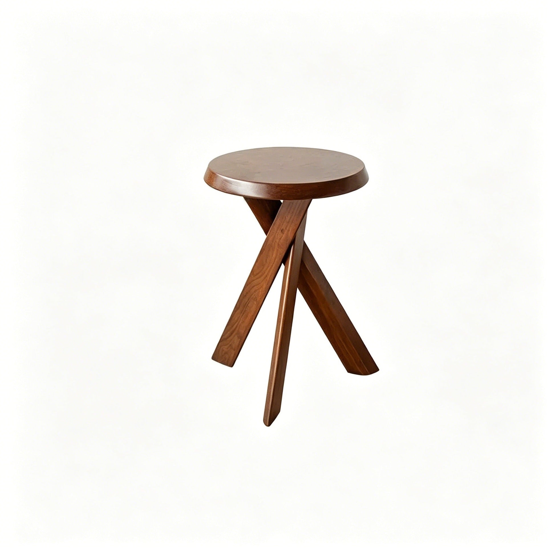 Retro solid wood round side table with three-legged mid-century design and smooth finish