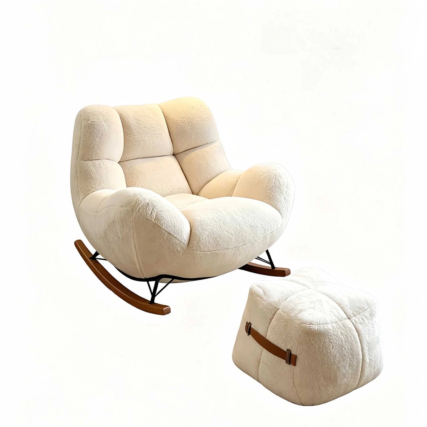 Cream Style Lazy Rocking Chair, Oversized Hugging Sleeper Lounge Sofa for Living Room Balcony