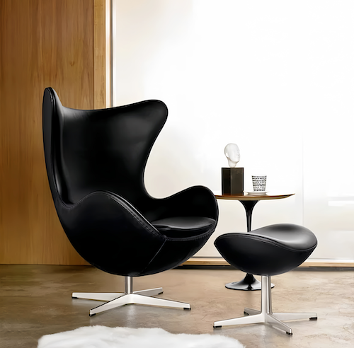 Egg Chair Replica with Stool,  in Brown & Black