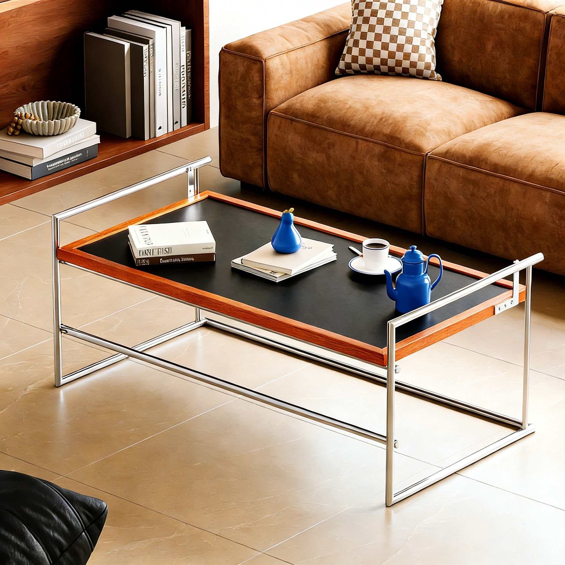Solid Wood Coffee Table - Bauhaus Retro Design with Flip Mechanism