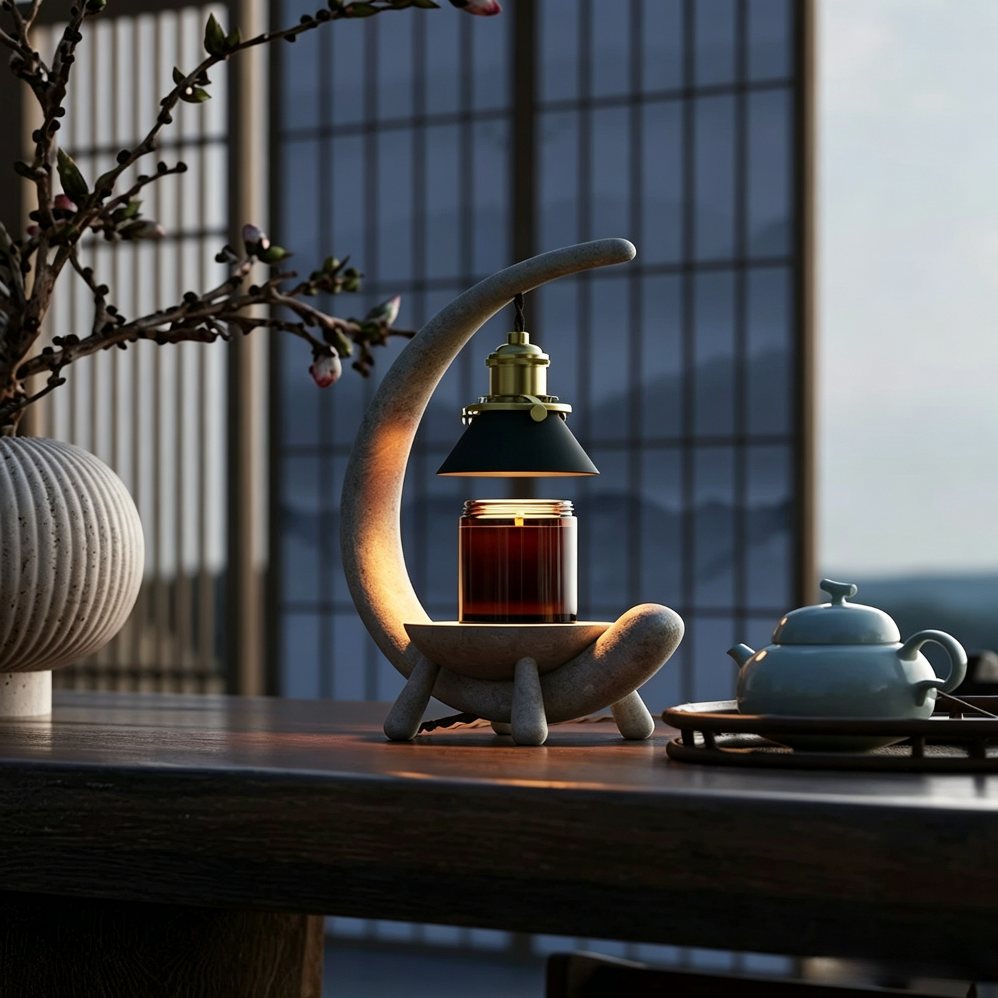 Faux Stone Moon Resin Candle Warmer - Vintage Palace Decor Lamp for Homestay