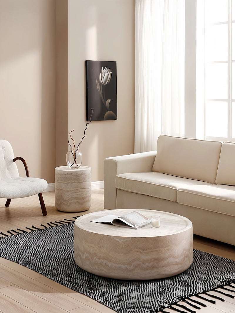 Beige Round marble coffee table - orangme.com