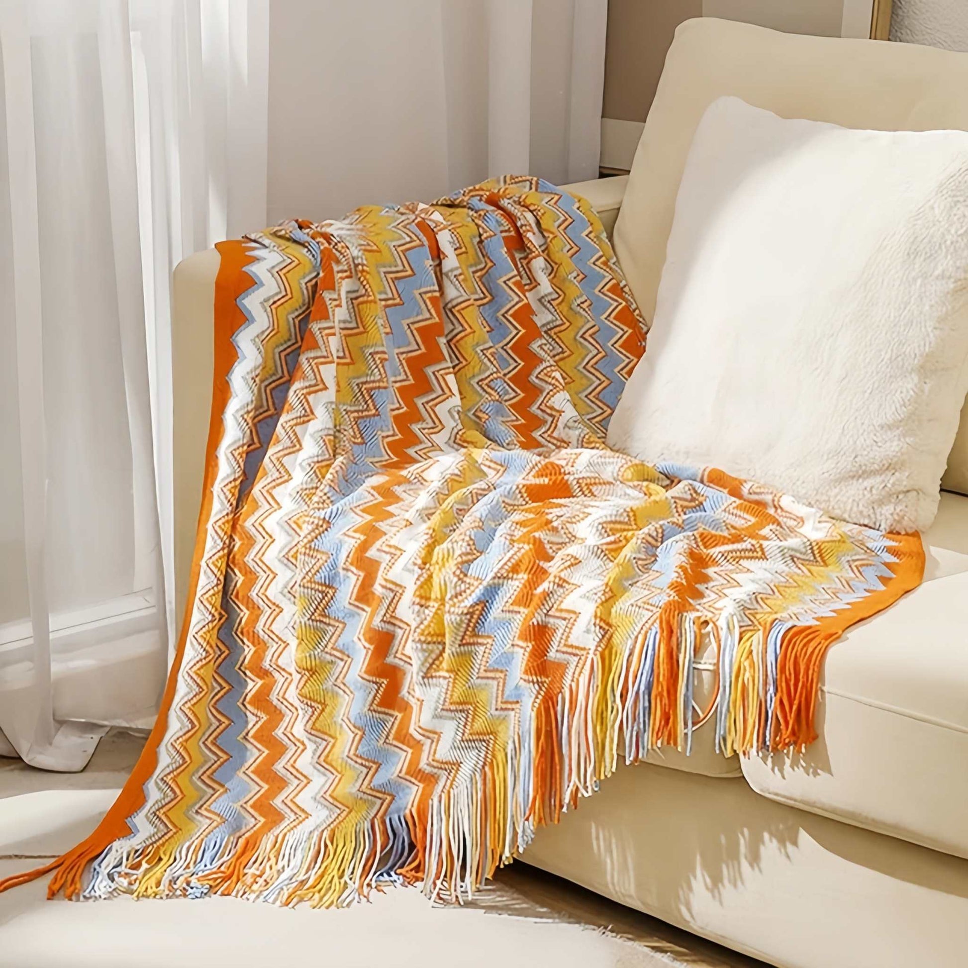 Boho Plaid Blanket & Corner Sofa Cover - Home, Hotel, Travel, Picnic E - Orangme