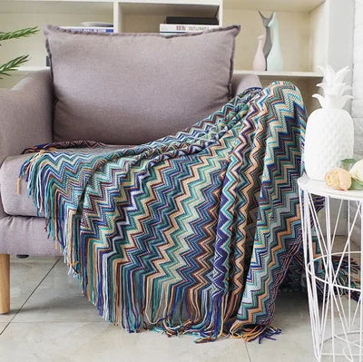 Boho Plaid Blanket & Corner Sofa Cover - Home, Hotel, Travel, Picnic E - Orangme