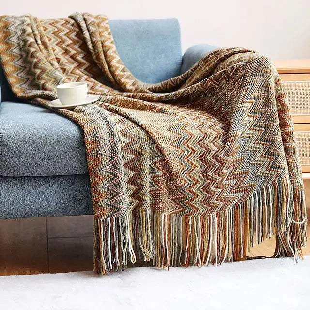 Boho Plaid Blanket & Corner Sofa Cover - Home, Hotel, Travel, Picnic E - Orangme