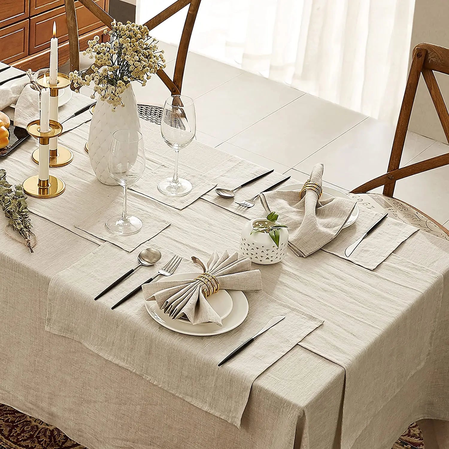 Elegant Pink Linen Tablecloth | Elevate Your Table Setting - Orangme