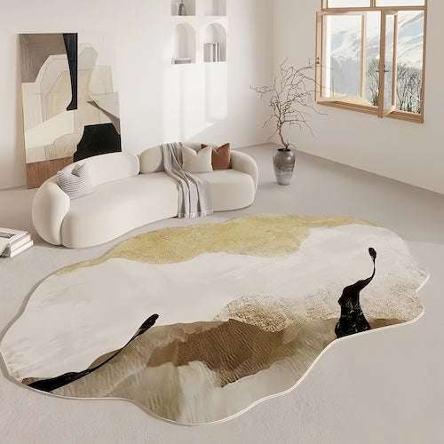 Irregular Shape Cream Rug for Elegant Living Room - orangme.com