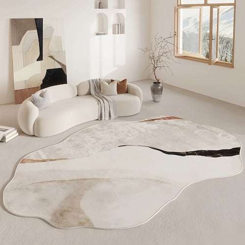 Luxury Irregular Shape Cream Rug for Elegant Living Room Decor - orangme.com