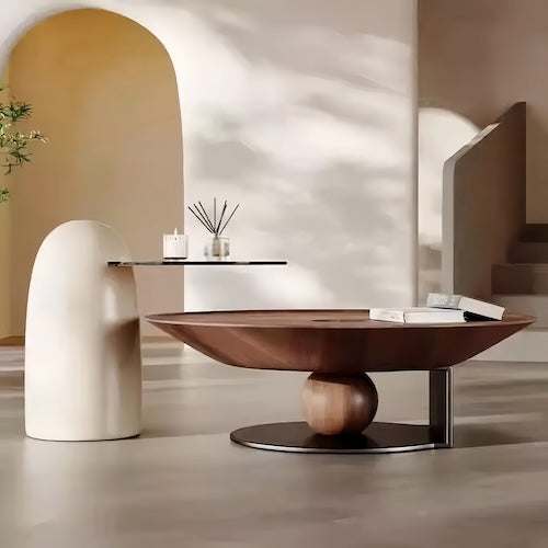Elegant Walnut Wood Coffee Table Set – A Blend of Modern Minimalism an - Orangme