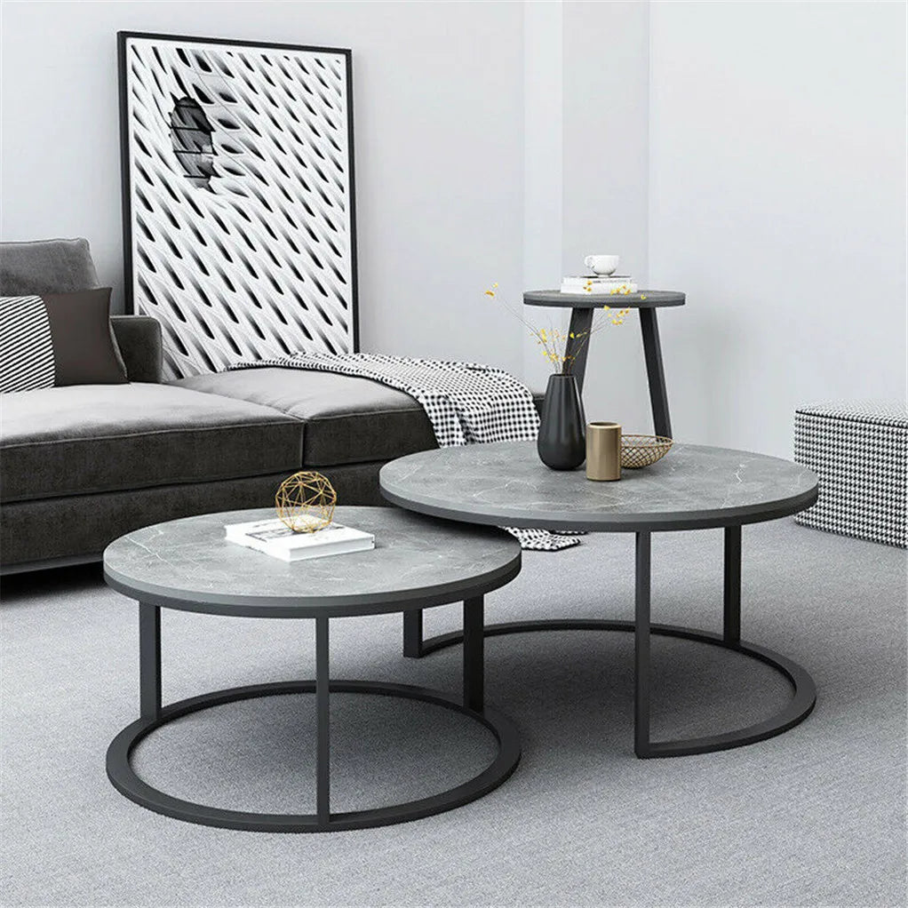 Modern Round Marble Nesting Coffee Table - Set of 2 - Orangme