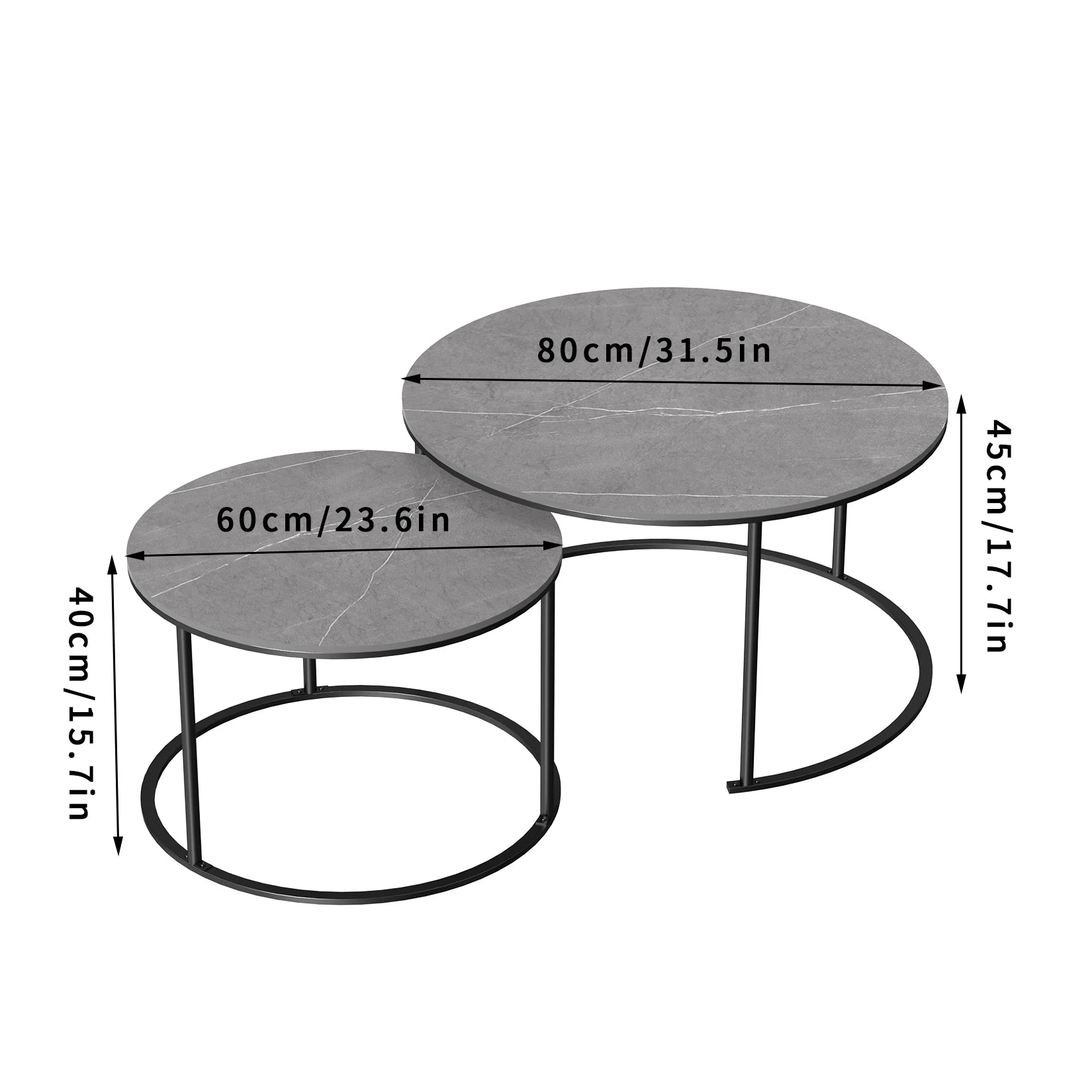 Modern Round Marble Nesting Coffee Table - Set of 2 - Orangme