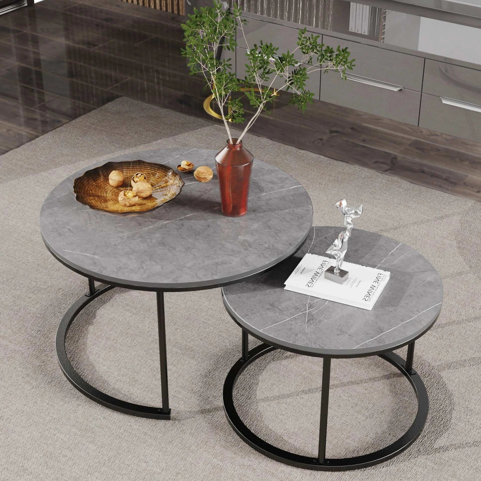 Modern Round Marble Nesting Coffee Table - Set of 2 - Orangme