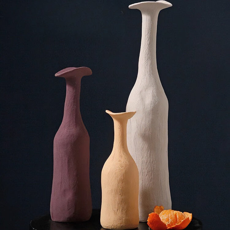 Morandi Creative Ceramic Vase in muted tones with sleek straight-neck minimalist design on wooden table