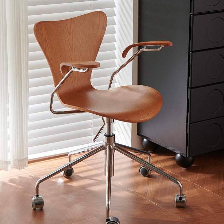 Nordic Mid‑Century Rolling Office Chair‑No Headrest Adjustable Computer Desk Chair