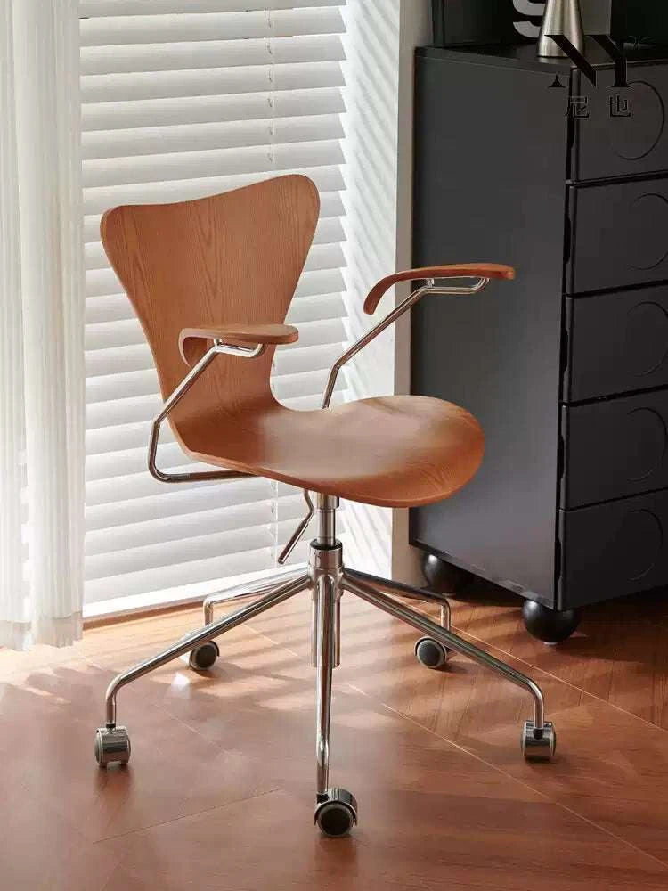 Nordic Mid‑Century Rolling Office Chair‑No Headrest Adjustable Computer Desk Chair