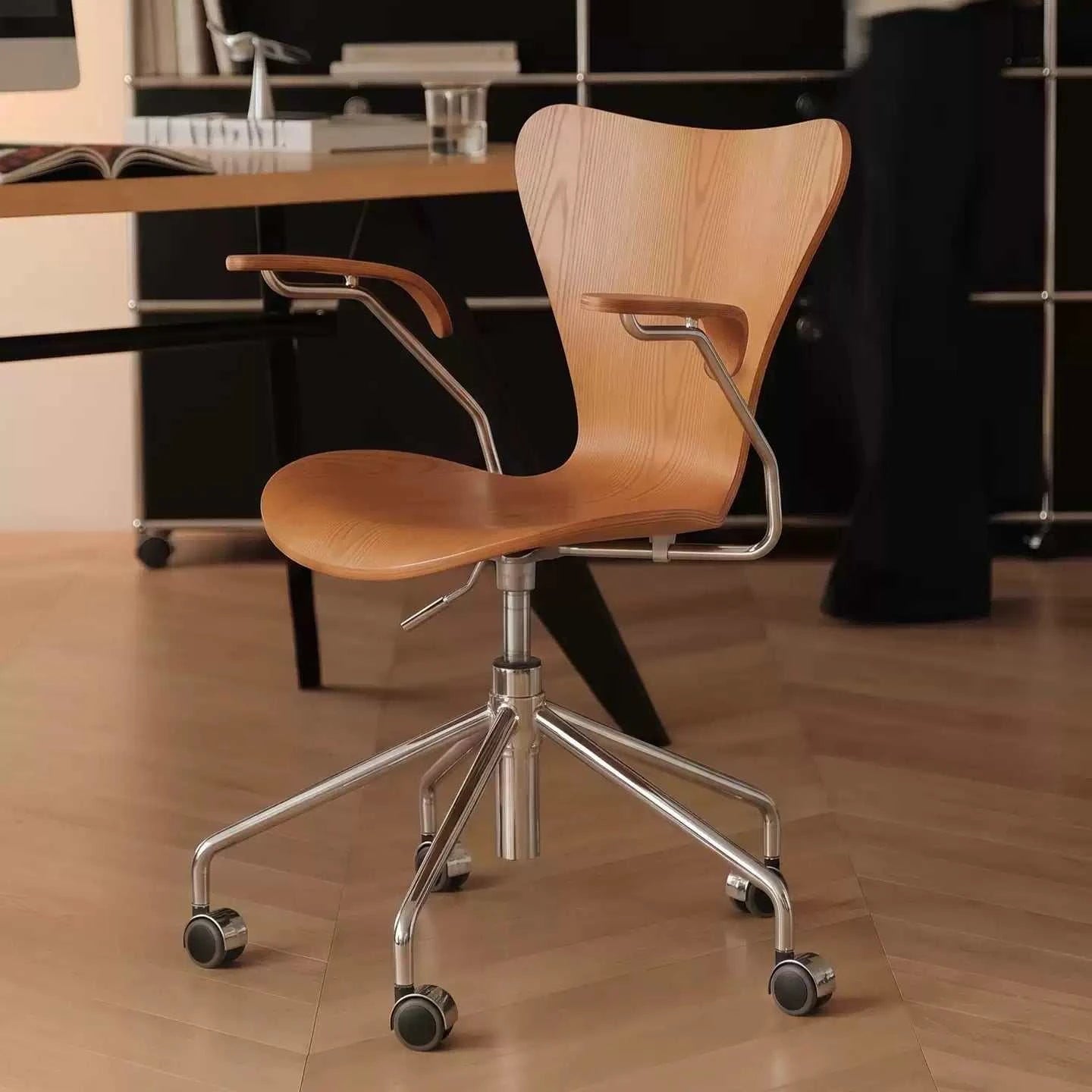 Nordic Mid‑Century Rolling Office Chair‑No Headrest Adjustable Computer Desk Chair
