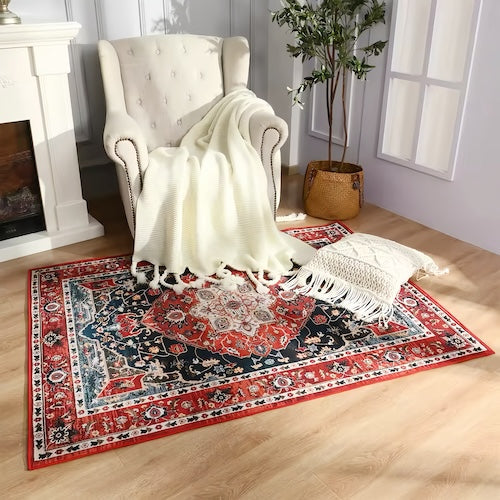 Persian Rug: Vintage Red, Golden & Ivory Artistry Craft - orangme.com