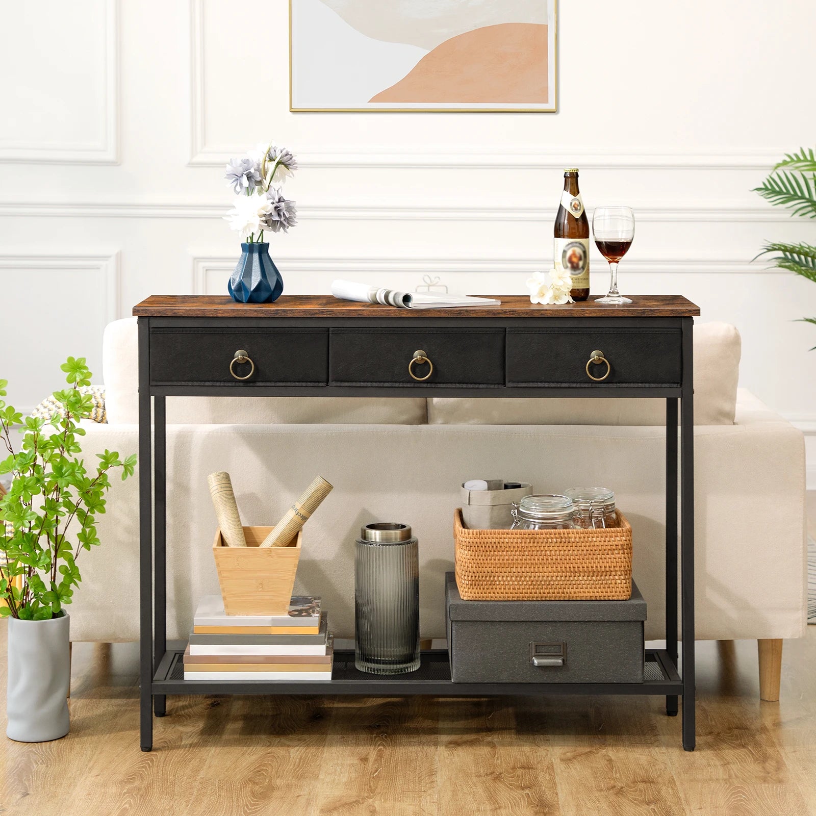 Hallway Narrow Console Table - Retro Style with Drawers - orangme.com