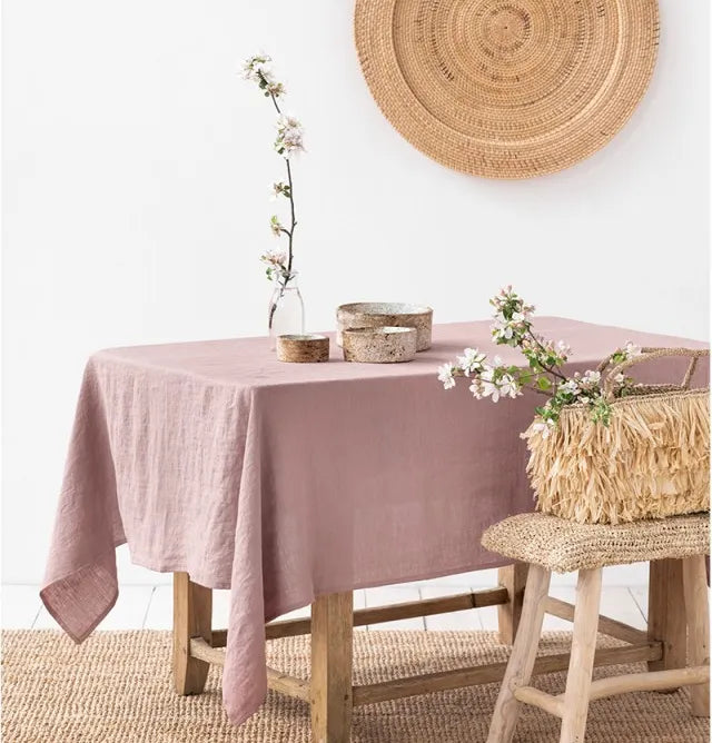 pink linen tablecloth