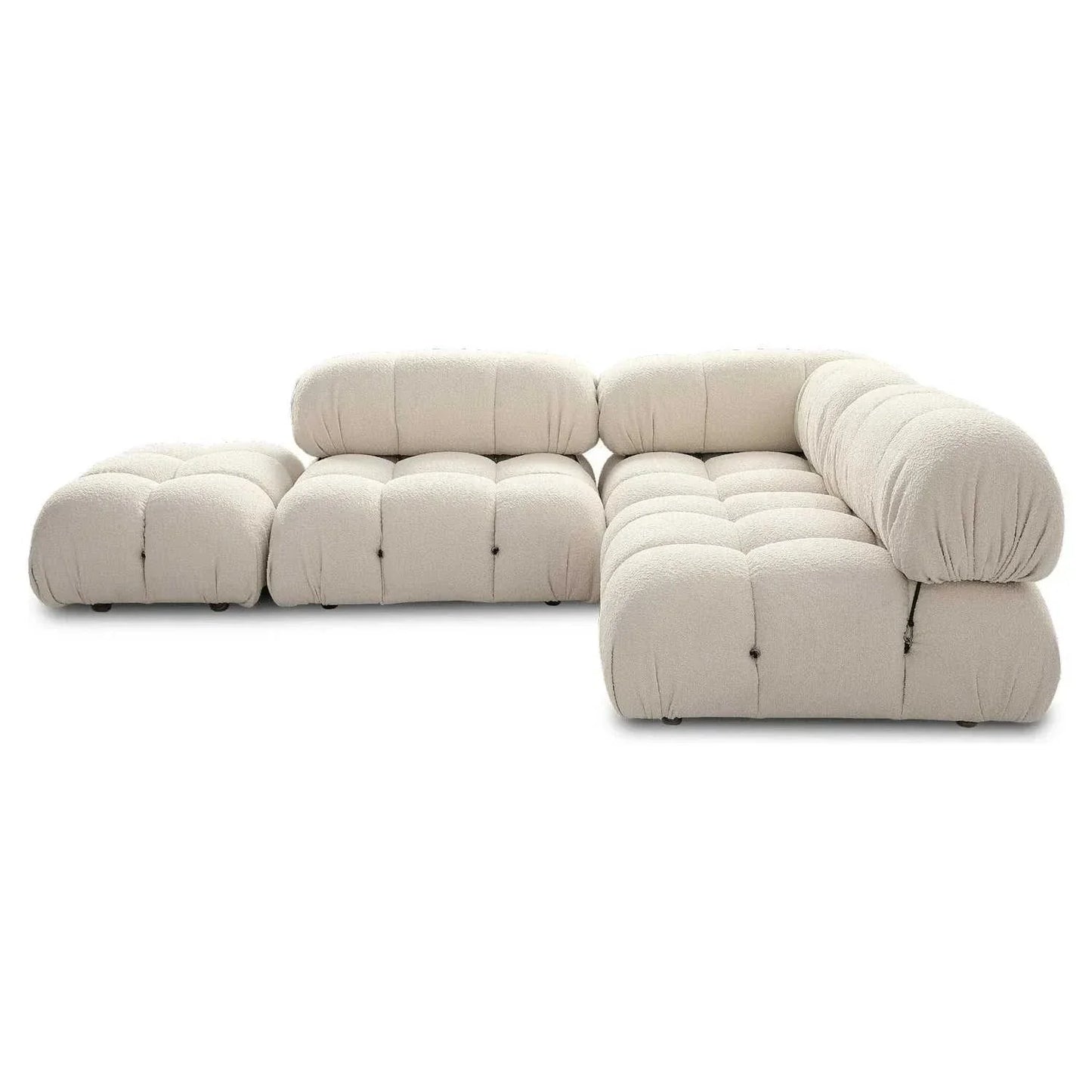 Modern sectional sofa with flexible fabric modules in a customizable design.