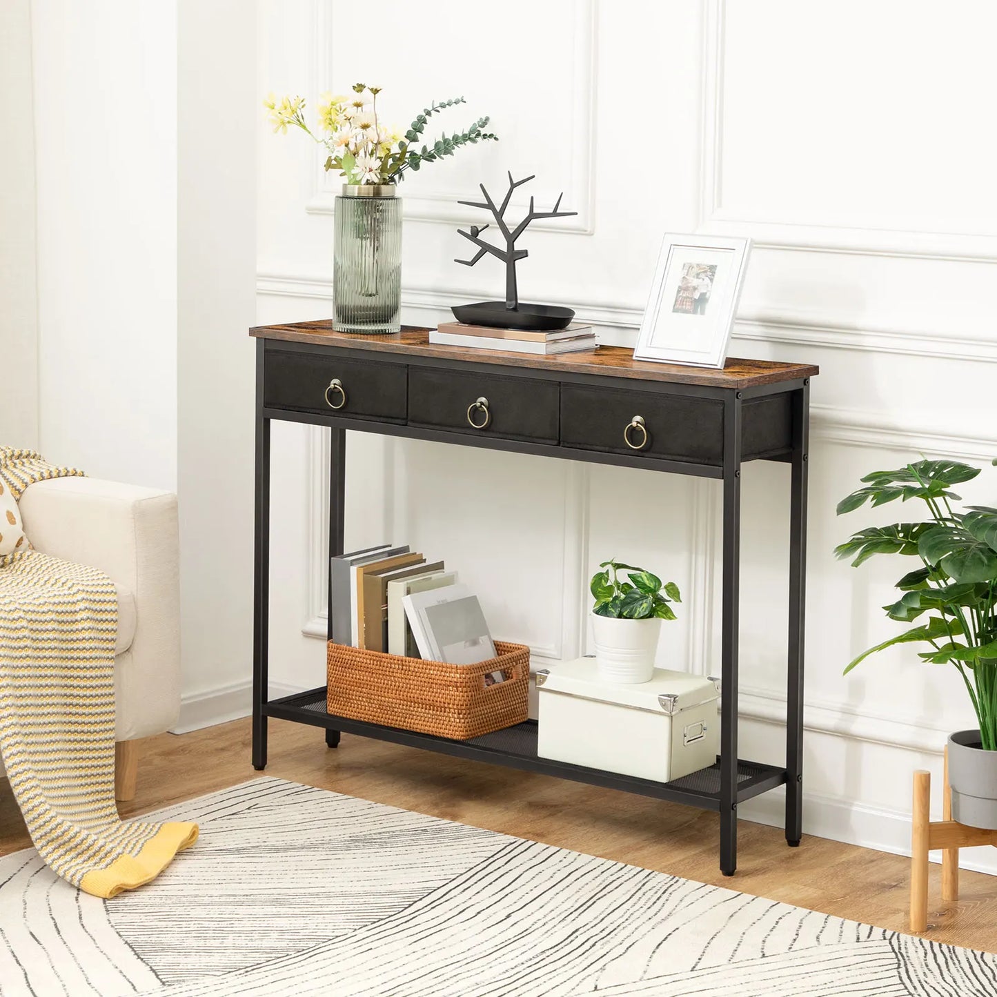 Hallway Narrow Console Table With Drawers