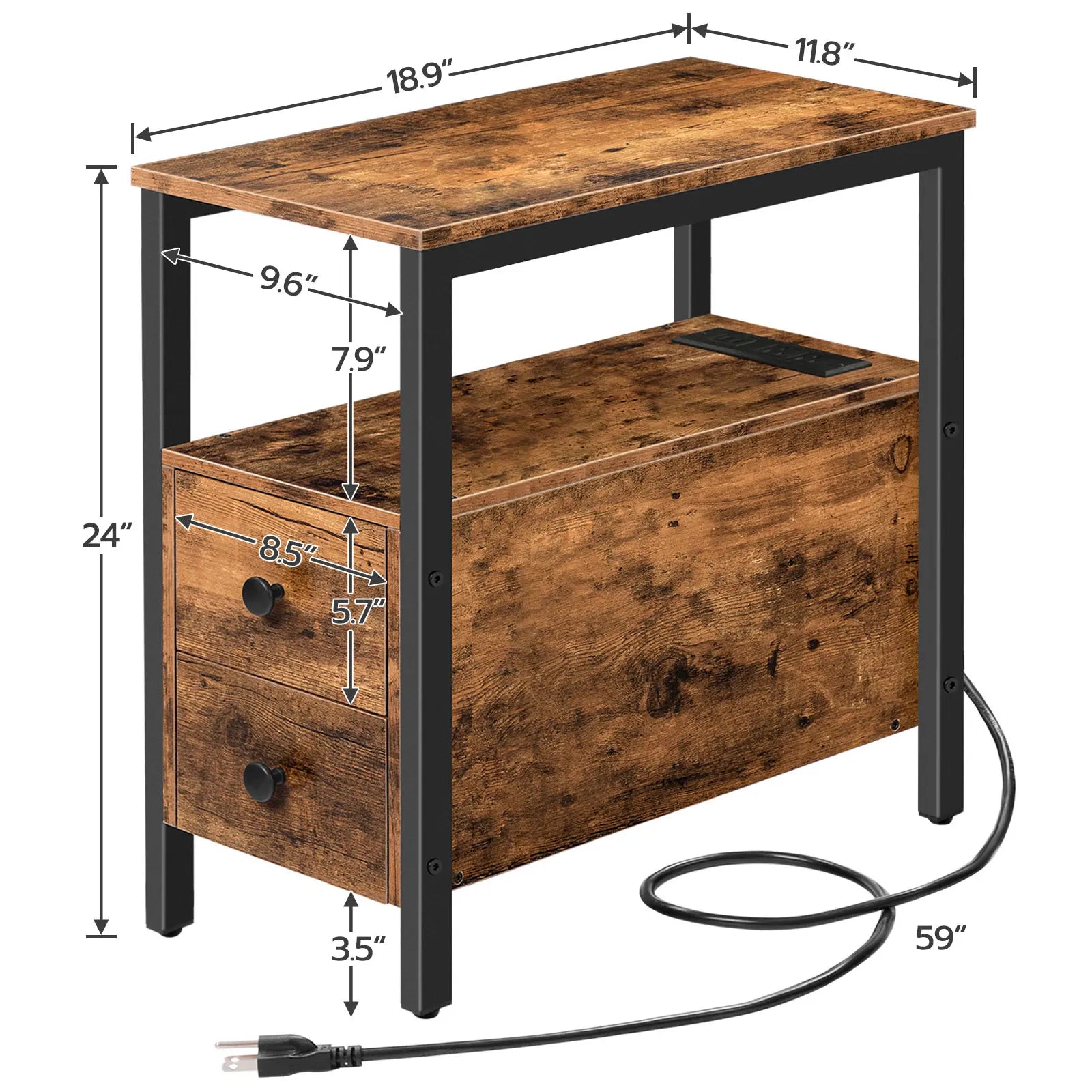 Bedside Table With Charging Station and Sliding Drawers