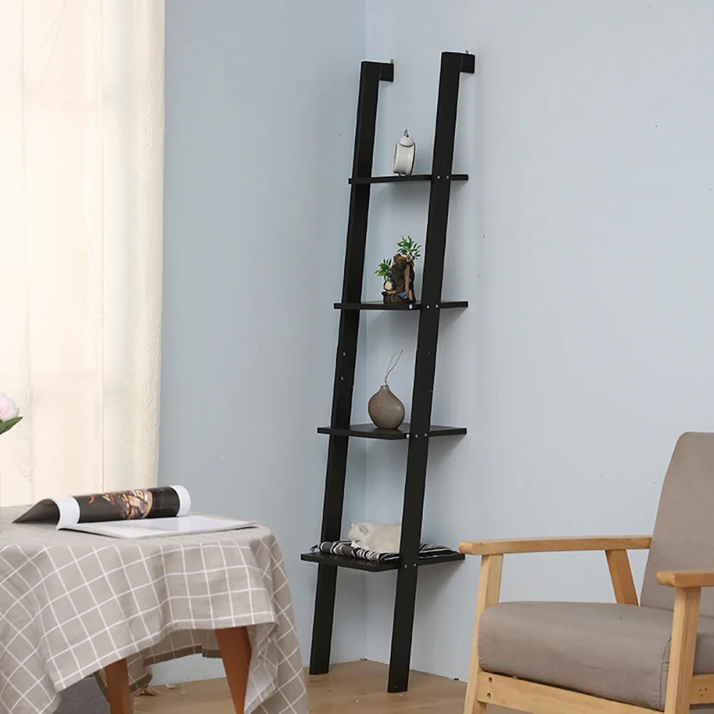 4-Tier Black Ladder Shelf: Stylish & Space-Saving Storage Solution