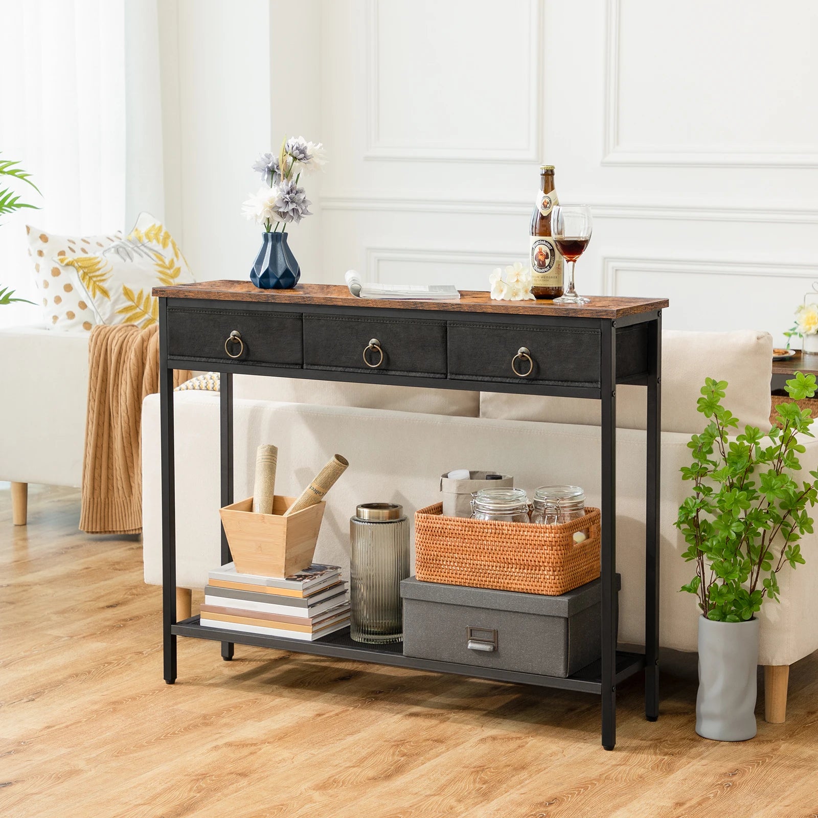 Hallway Narrow Console Table - Retro Style with Drawers - orangme.com