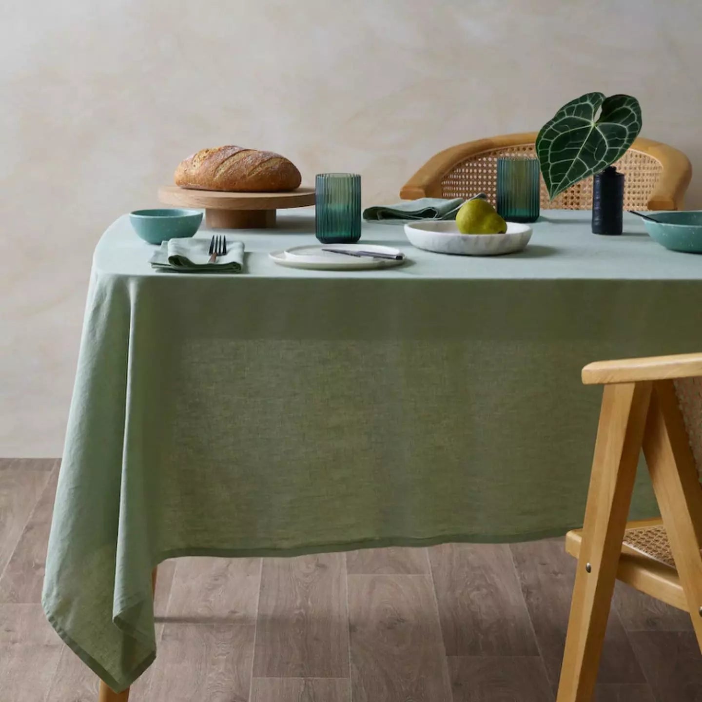 green linen tablecloth