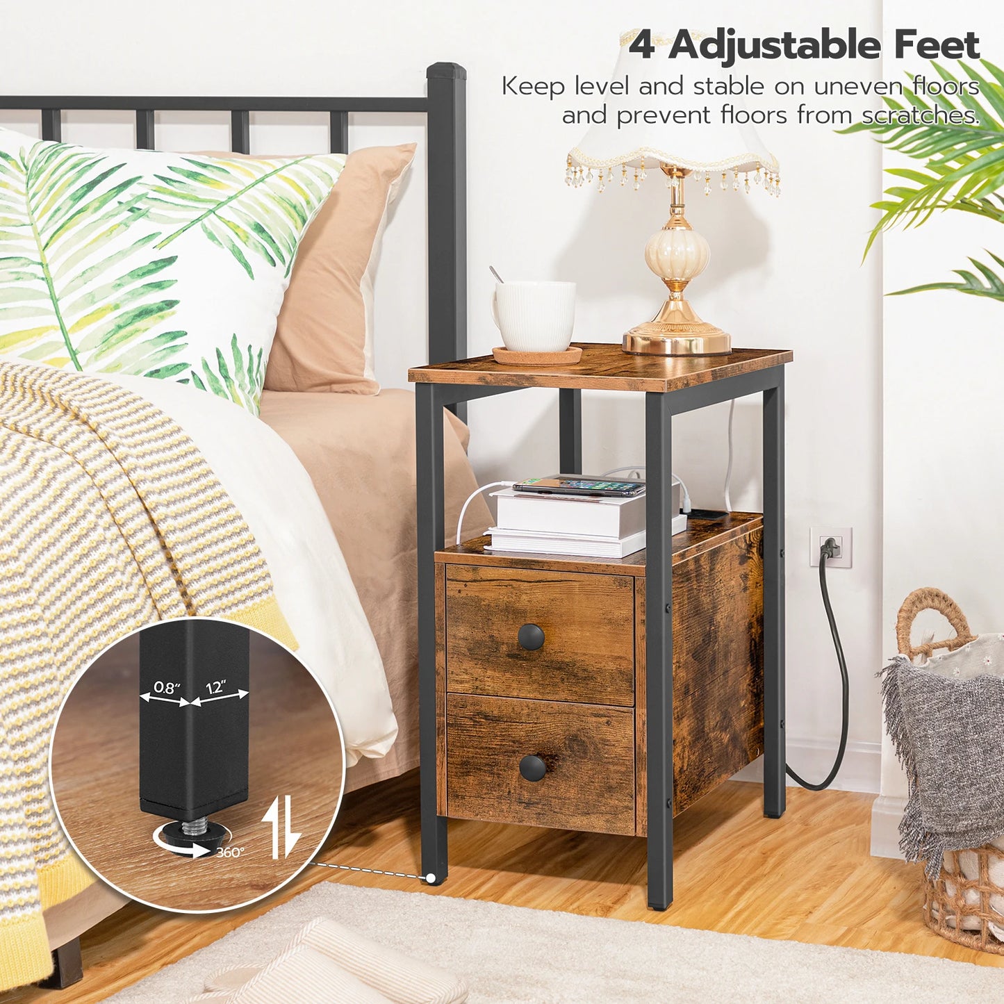 Bedside Table With Charging Station | Modern Convenience