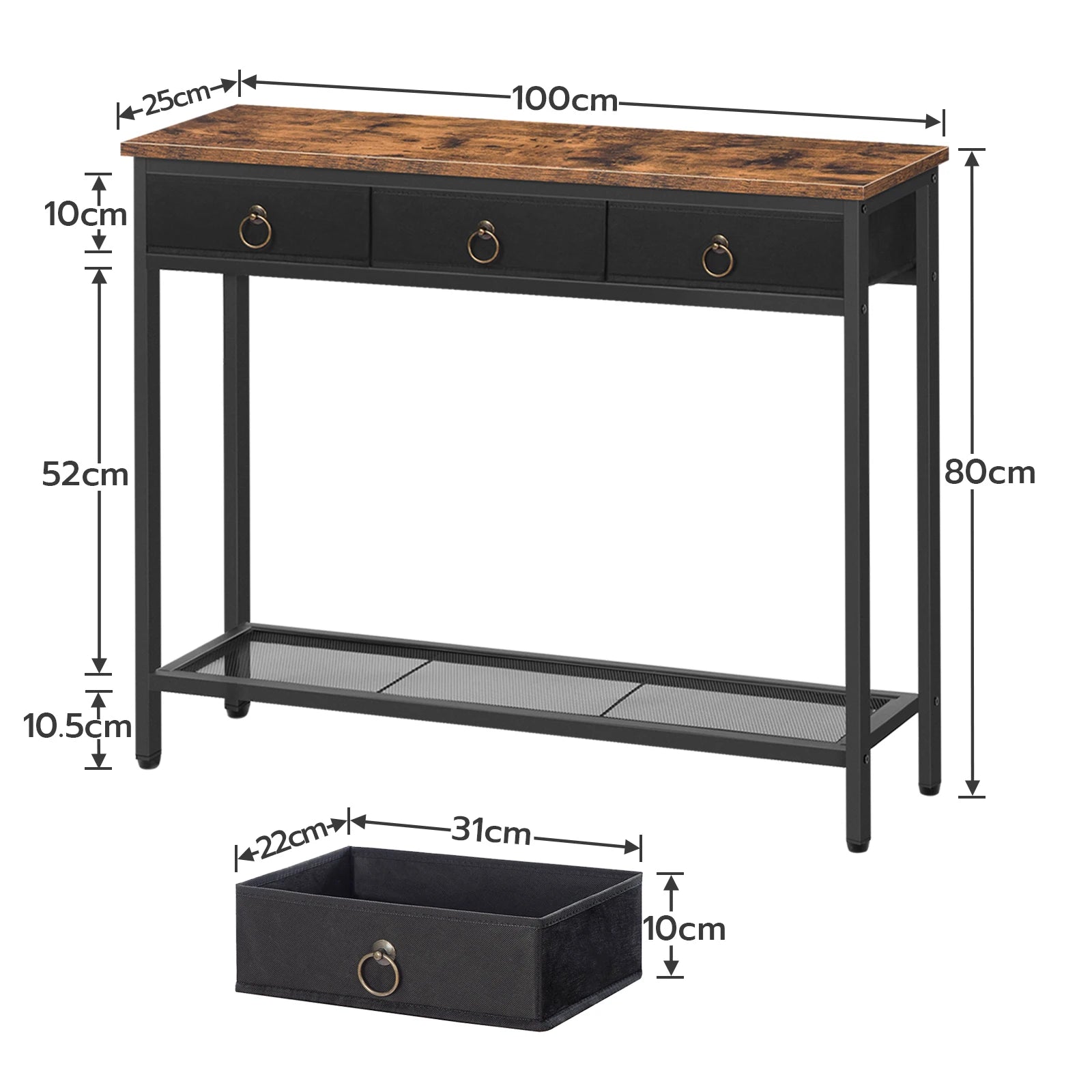 Hallway Narrow Console Table - Retro Style with Drawers - orangme.com