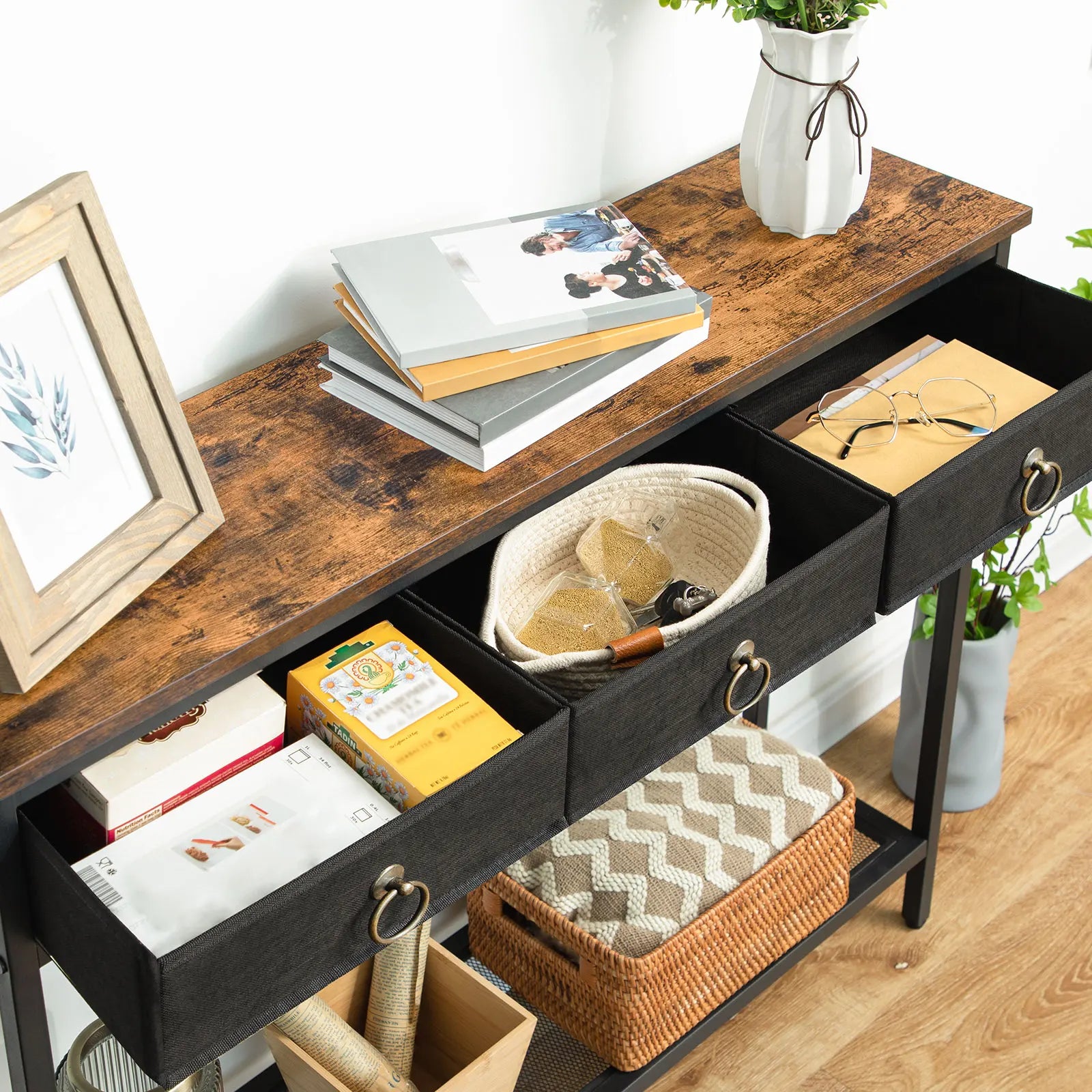 Hallway Narrow Console Table - Retro Style with Drawers - orangme.com