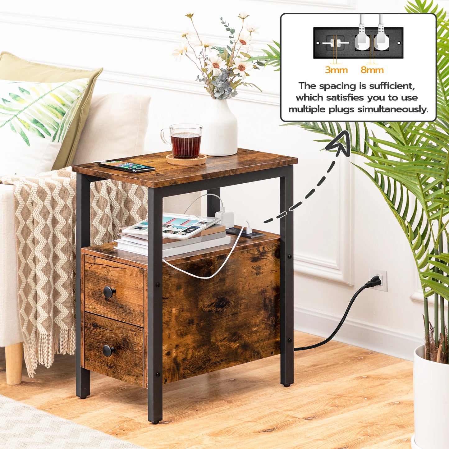 Bedside Table With Charging Station and Sliding Drawers - orangme.com