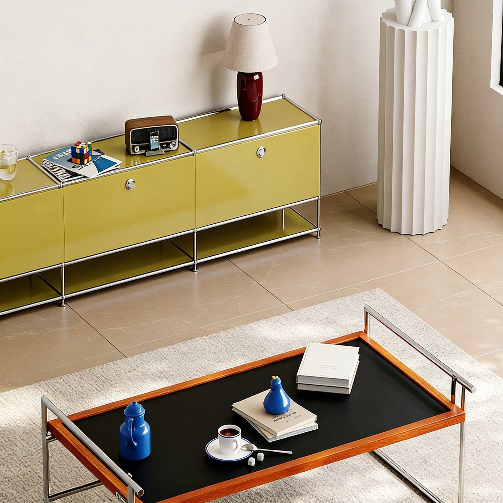 Solid Wood Coffee Table - Bauhaus Retro Design with Flip Mechanism