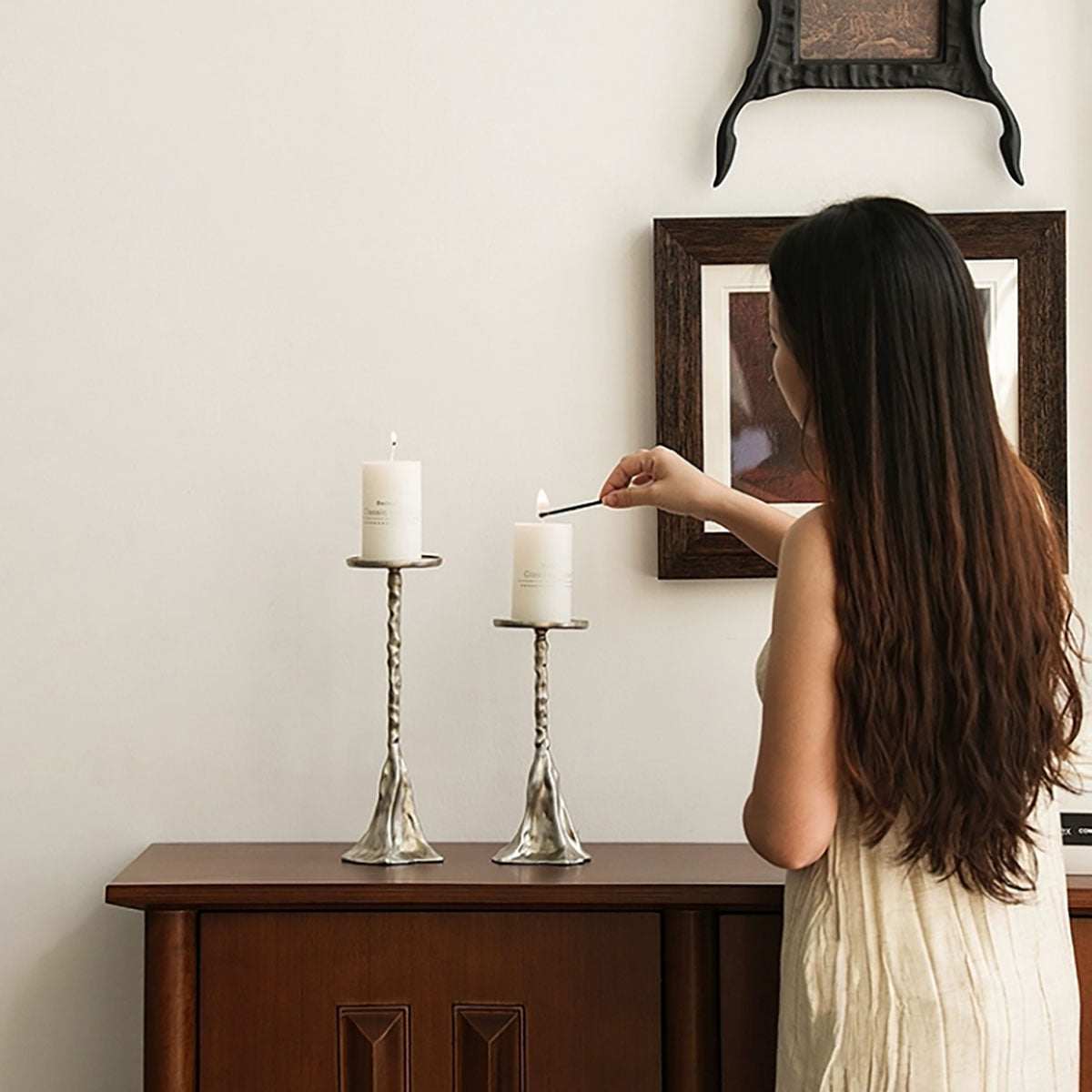 Candle Holder - Vintage Silver Metal-Look Candle Set for Elegant Decor