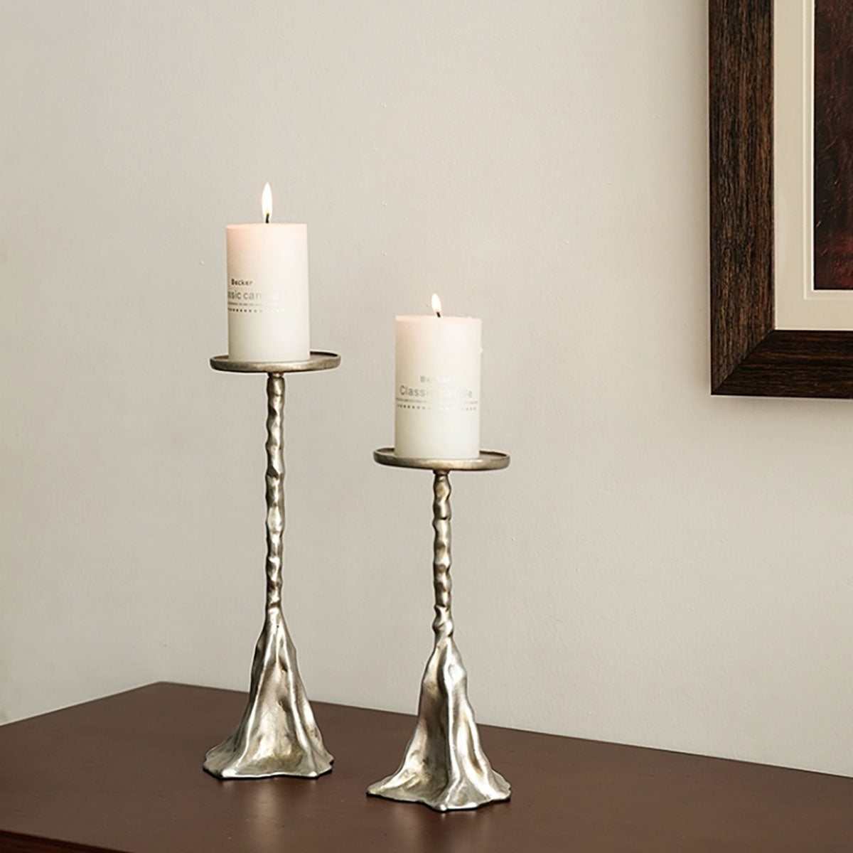 Candle Holder - Vintage Silver Metal-Look Candle Set for Elegant Decor