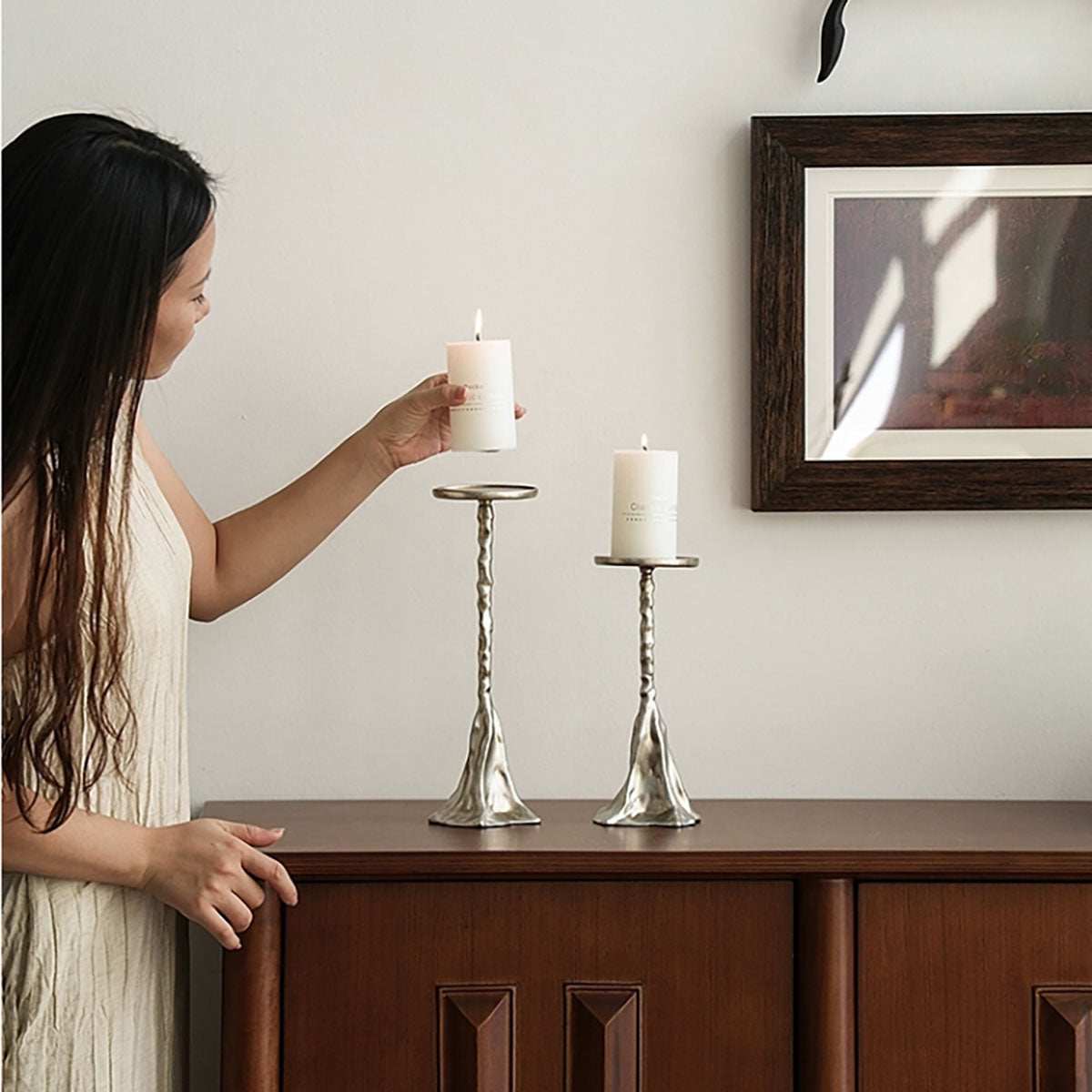 Candle Holder - Vintage Silver Metal-Look Candle Set for Elegant Decor