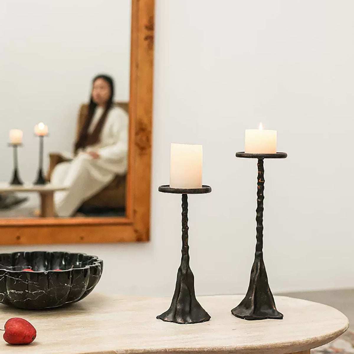 Candle Holder - Vintage Silver Metal-Look Candle Set for Elegant Decor