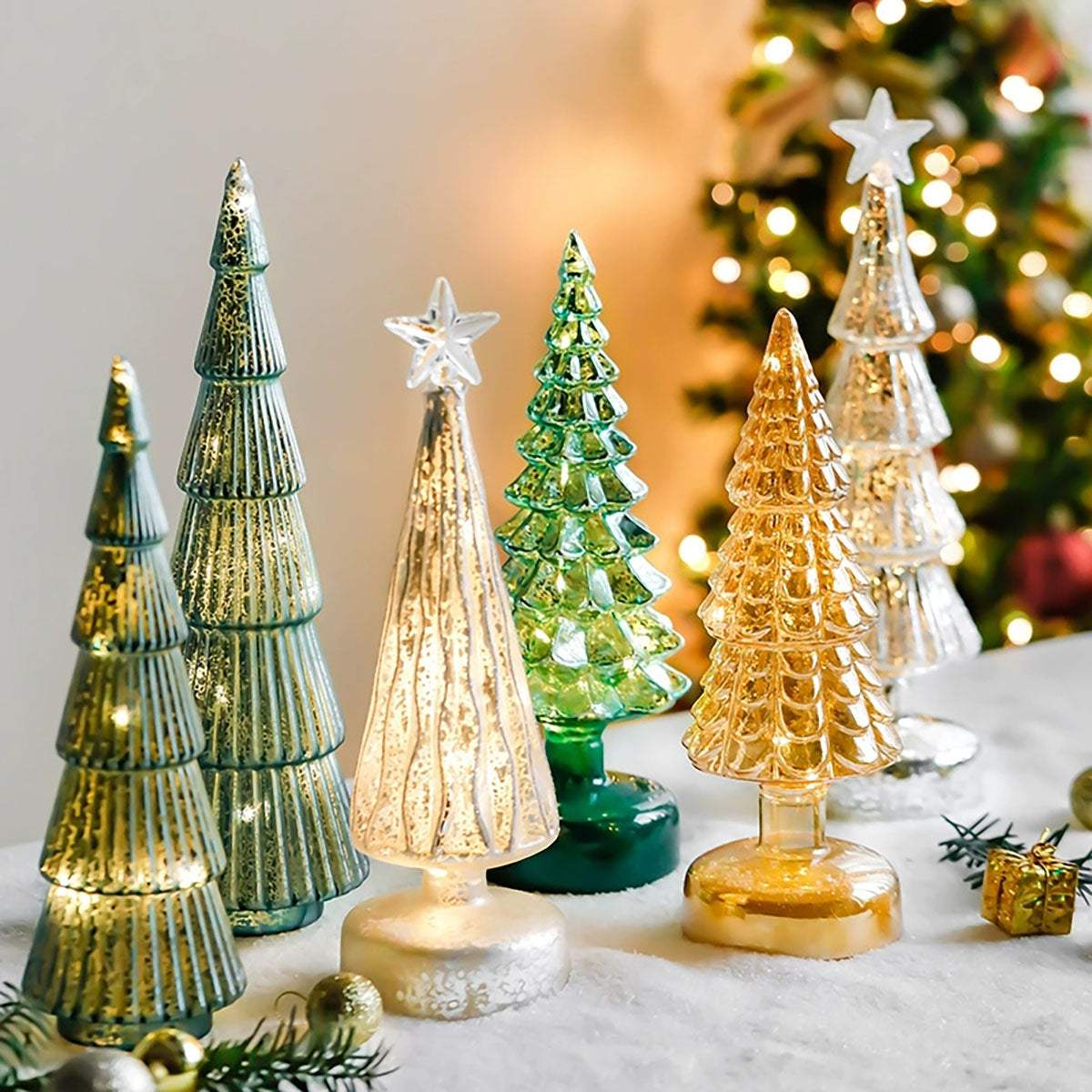 Glass Christmas Tree Ornaments - Glowing Festive Desk Decor | Holiday Cheer