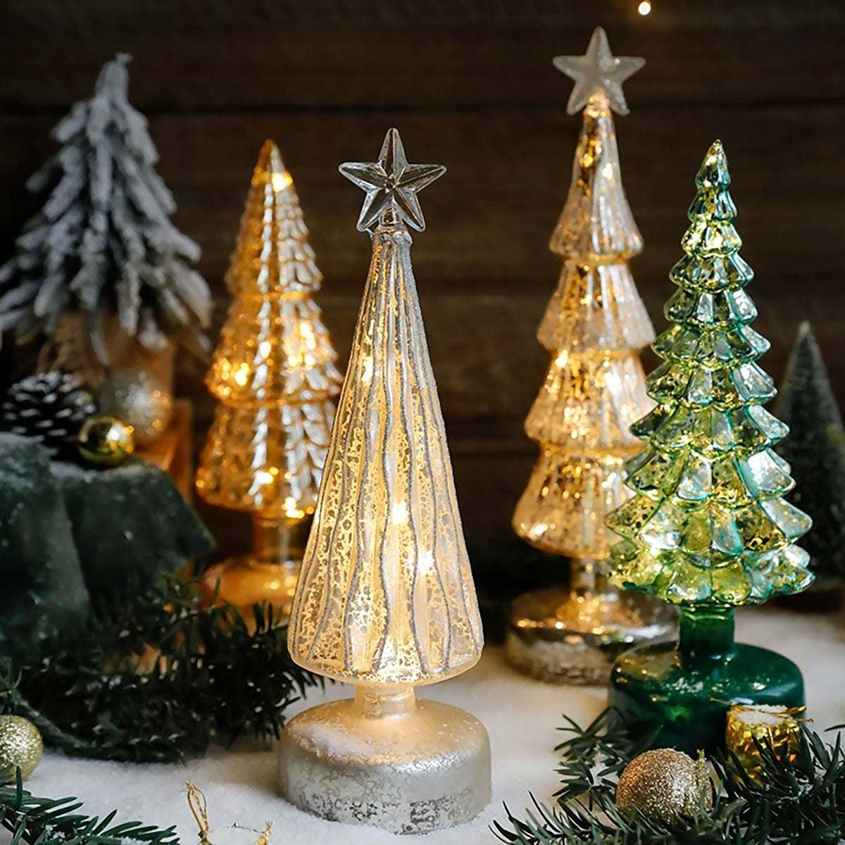 Glass Christmas Tree Ornaments - Glowing Festive Desk Decor | Holiday Cheer