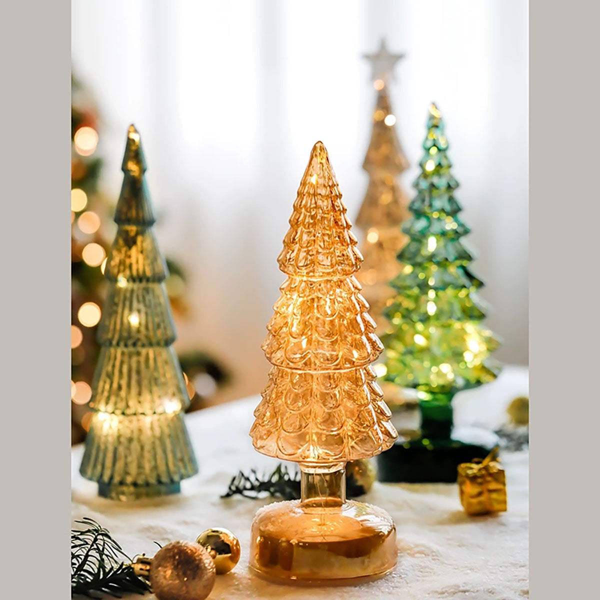 Glass Christmas Tree Ornaments - Glowing Festive Desk Decor | Holiday Cheer