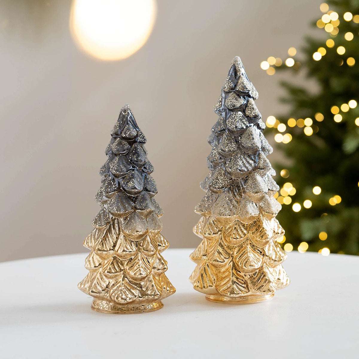 Glass Christmas Tree Ornaments - Glowing Festive Desk Decor | Holiday Cheer