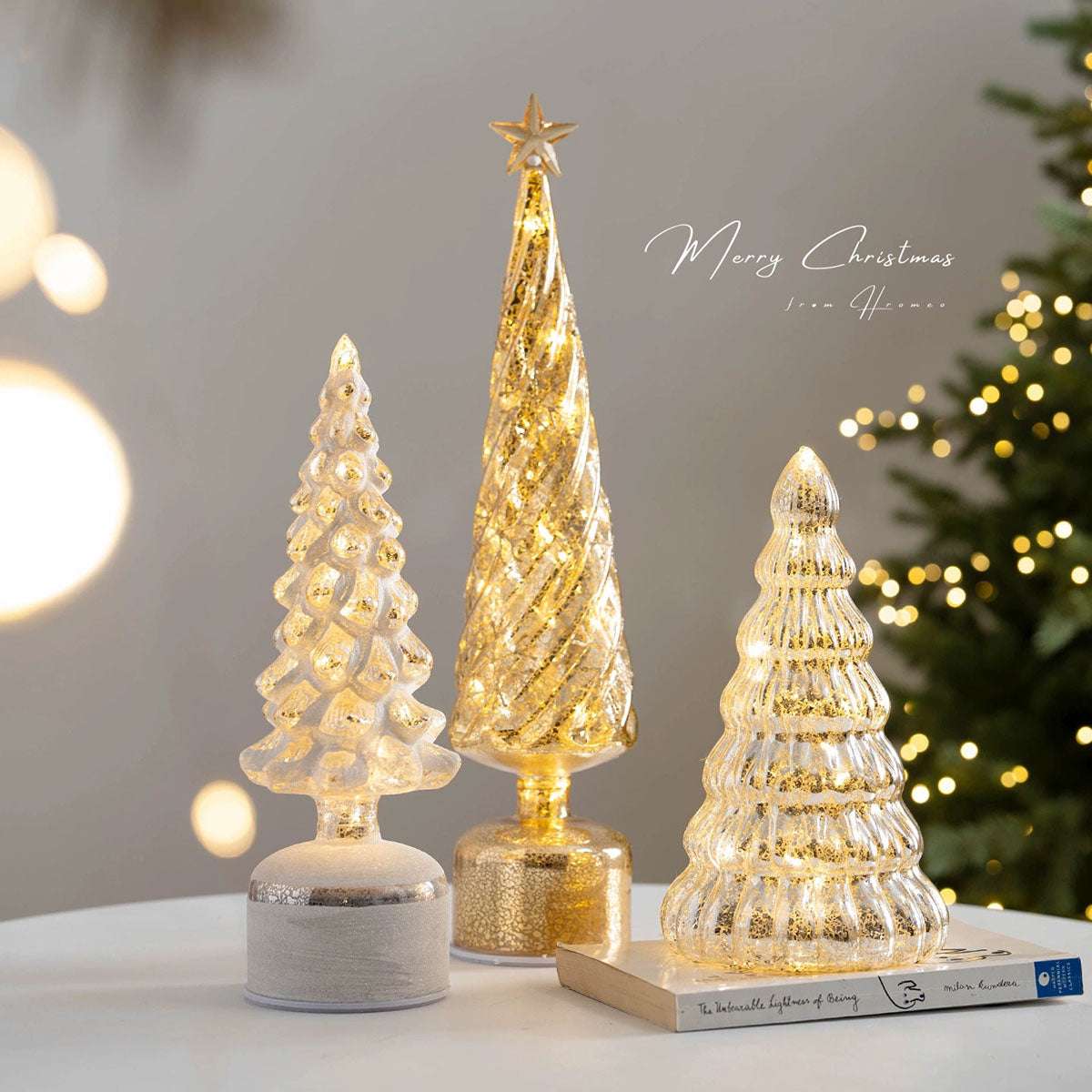 Glass Christmas Tree Ornaments - Glowing Festive Desk Decor | Holiday Cheer